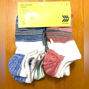 All In Motion 6pk No Show Socks Kids Shoe Size 3-7 Arch Support NEW